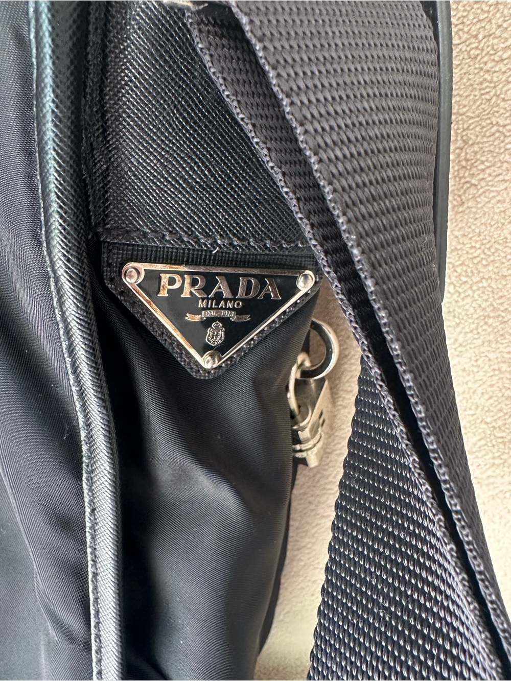 Prada Tessuto Nylon Messenger Laptop Bag unisex crossbody black silver buckle - Picture 2 of 12